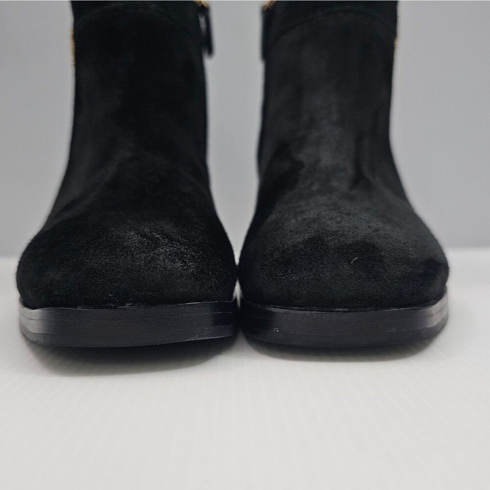 Tory Burch Everly Ankle Boot Womens 7.5 Black Suede Gold Logo Luxury Designer - Picture 7 of 16